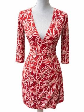 BCBG Max Azria Red Tropical Wrap Style Mini Dress S